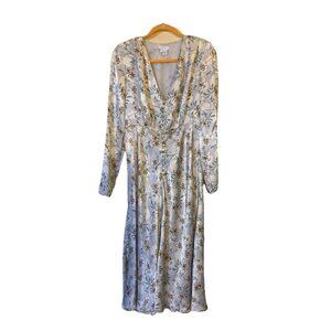 Ghost London Floral Occasion Tea Midi Dress Size S Milkmaid Satin Romantic